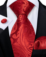 Red Paisley Silk Men's Tie Pocket Square Cufflinks Set