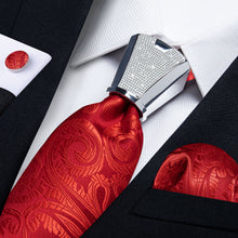 wedding design paisley silk mens red ties pocket square cufflinks set with mens tie accessory ring