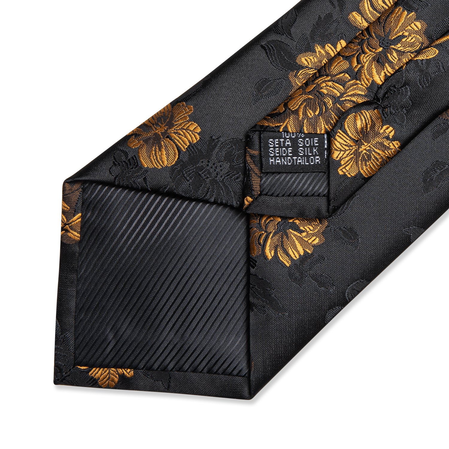 business dress silk mens gold floral black tie handkerchief cufflinks set