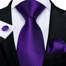 New Purple Solid Men's Silk Tie Handkerchief Cufflinks Set
