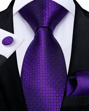 New Purple Solid Men's Silk Tie Handkerchief Cufflinks Set