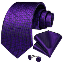Purple Solid Men's Silk Tie Handkerchief Cufflinks Set