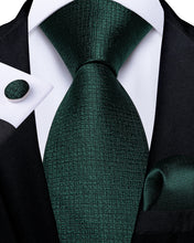 Men's Green Solid Silk Tie Pocket Square Cufflinks Set
