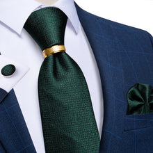 4PCS Green Solid Tie Pocket Square Cufflinks with Tie Ring Set