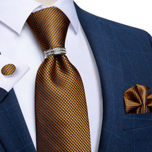 4PCS Brown Black Solid Silk Tie Pocket Square Cufflinks with Tie Ring Set