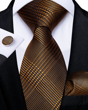 Brown Geometry Men's Silk Tie Pocket Square Cufflinks Set