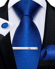 Dibangu Blue Solid Silk Men's Tie Handkerchief Cufflinks Clip Set