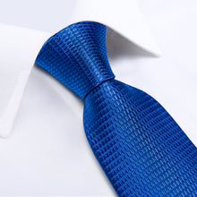 Blue Solid Silk Men's Tie Pocket Square Cufflinks Set