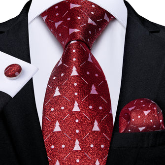 Christmas Red solid Men's Silk Tie Handkerchief Cufflinks Set
