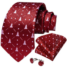 Christmas Red solid Men's Silk Tie Handkerchief Cufflinks Set