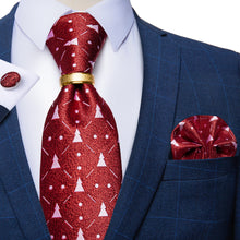 Christmas Red solid Men's Silk Tie Handkerchief Cufflinks Set with Tie Ring Set