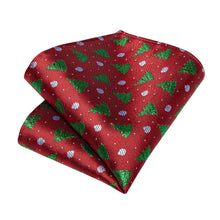 Red Green Christmas Tree Men's Silk Tie Handkerchief Cufflinks Set