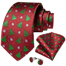 Red Green Christmas Tree Men's Silk Tie Handkerchief Cufflinks Set