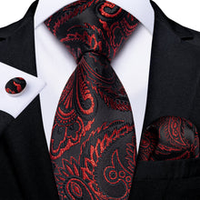 Classy Black Red Paisley Men's Tie Pocket Square Cufflinks Clip Set
