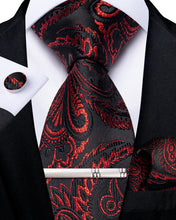 Classy Black Red Paisley Men's Tie Pocket Square Cufflinks Clip Set