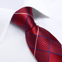 Red Striped Plaid SolidMen's Tie Pocket Square Cufflinks Clip Set