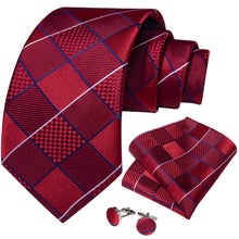 Red Striped Plaid Solid Men's Tie Pocket Square Cufflinks Set