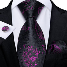Black Purple Paisley Men's Tie Pocket Square Cufflinks Set