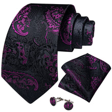 Black Purple Paisley Men's Tie Pocket Square Cufflinks Set