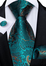 Teal Blue Paisley Men's Tie Pocket Square Cufflinks Set