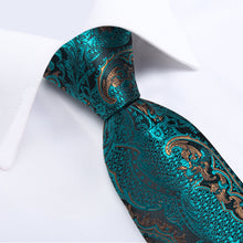 Teal Blue Paisley Men's Tie Pocket Square Cufflinks Set