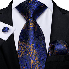 Classy Blue Gold Paisley Men's Tie Pocket Square Cufflinks Set