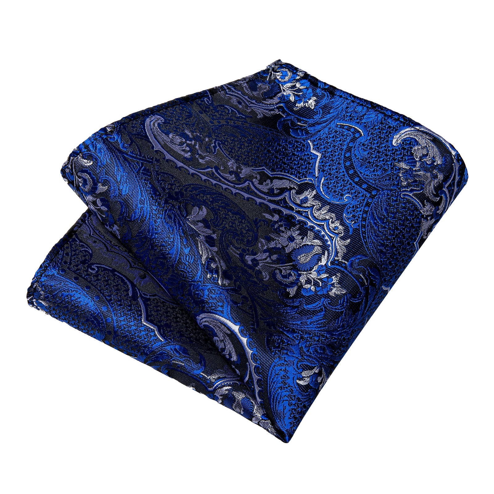 Blue Silver Paisley Men's Tie Pocket Square Cufflinks Clip Set