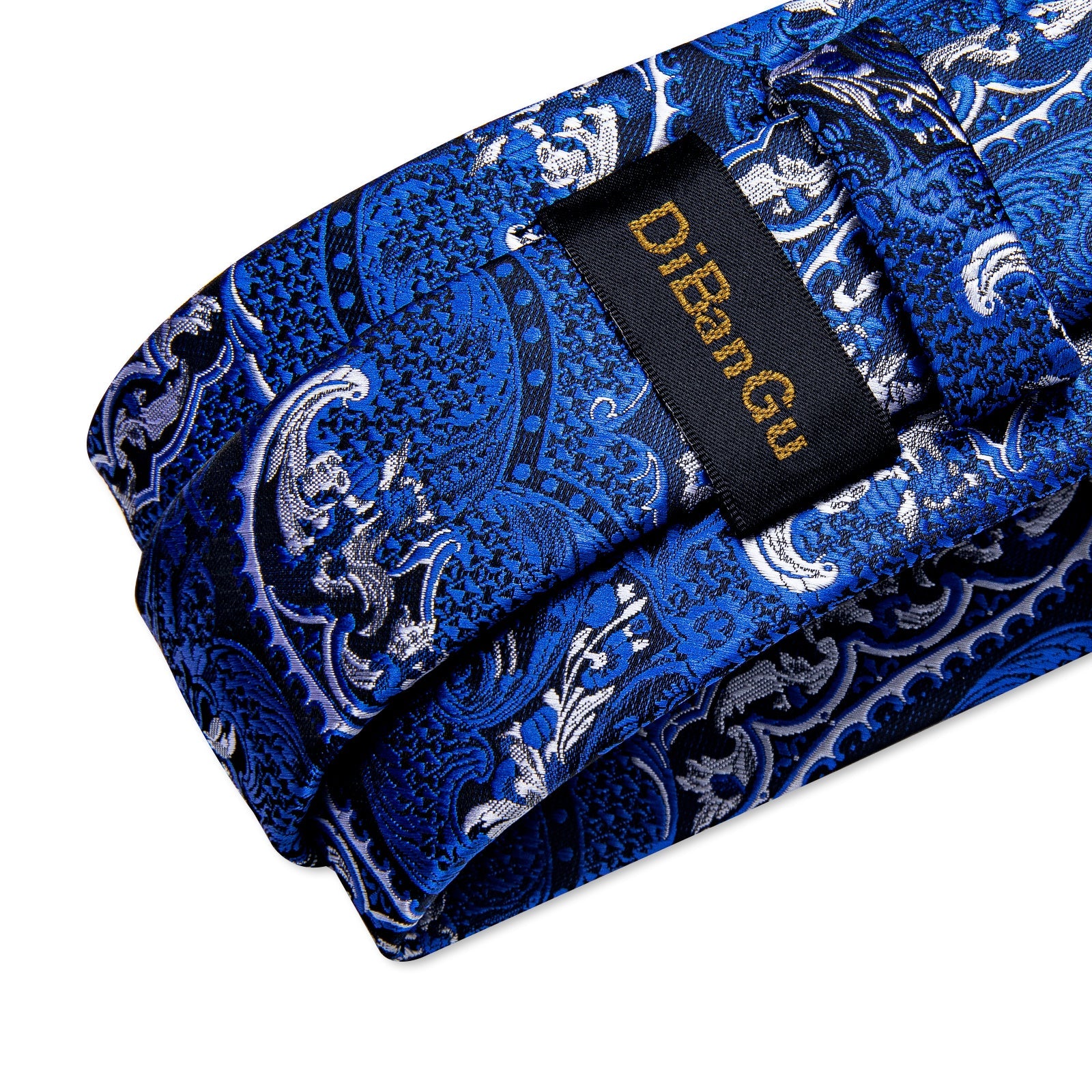 Blue Silver Paisley Men's Tie Pocket Square Cufflinks Clip Set