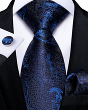 Deep Blue Paisley Men's Tie Pocket Square Cufflinks Set