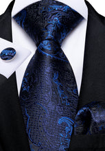 Deep Blue Paisley Men's Tie Pocket Square Cufflinks Clip Set