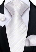 White Stripe Men's Tie Pocket Square Cufflinks Set