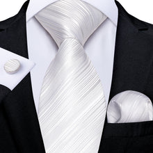 White Stripe Men's Tie Pocket Square Cufflinks Set