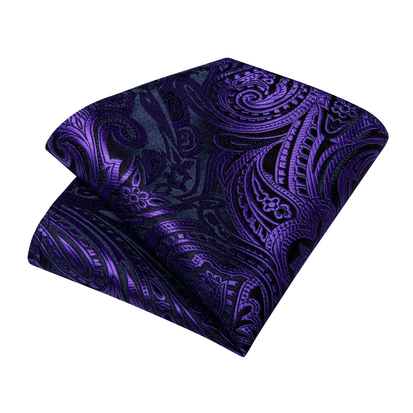 Luxury Black Purple Floral Men's Tie Handkerchief Cufflinks Clip Set