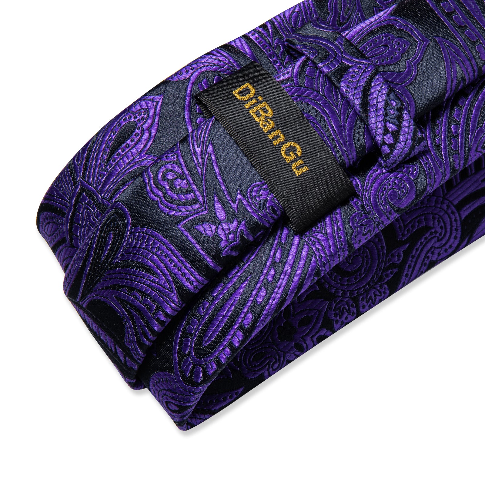 Luxury Black Purple Floral Men's Tie Handkerchief Cufflinks Clip Set