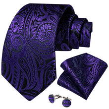 Black Purple Floral Men's Tie Pocket Square Cufflinks Set