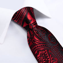 Red Black Floral Men's Tie Pocket Square Cufflinks Set