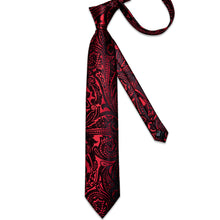 Red Black Floral Men's Tie Handkerchief Cufflinks Clip Set
