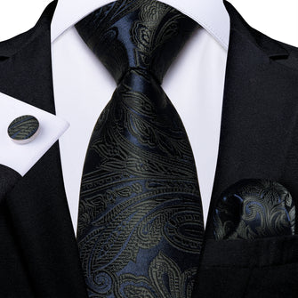 Classy Blue Green Floral Men's Tie Pocket Square Cufflinks Set