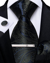 Classy Blue Green Floral Men's Tie Pocket Square Cufflinks Clip Set