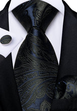 Classy Blue Green Floral Men's Tie Pocket Square Cufflinks Set