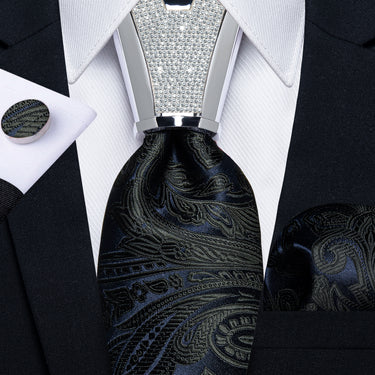 4PC Blue Green Floral Men's Tie Handkerchief Cufflinks Accessory Set