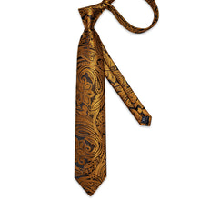 Luxury Gold Floral Men's Tie Handkerchief Cufflinks Clip Set