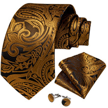 Luxury Gold Floral Men's Tie Pocket Square Cufflinks Set