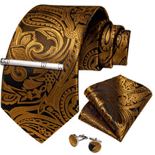 Luxury Gold Floral Men's Tie Handkerchief Cufflinks Clip Set