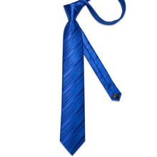 Luxury Blue Stripe Men's Tie Handkerchief Cufflinks Clip Set