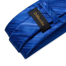 Luxury Blue Stripe Men's Tie Handkerchief Cufflinks Clip Set