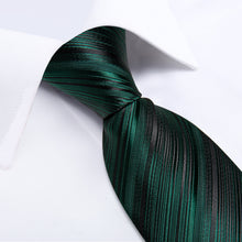 Luxury Green Stripe Men's Tie Pocket Square Cufflinks Set