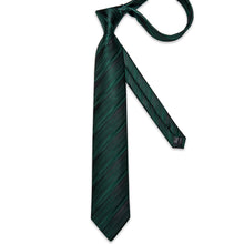 Luxury Green Stripe Men's Tie Handkerchief Cufflinks Clip Set