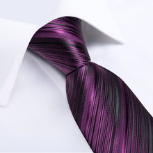 Luxury Purple Stripe Men's Tie Pocket Square Cufflinks Set