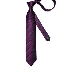 Luxury Purple Stripe Men's Tie Handkerchief Cufflinks Clip Set
